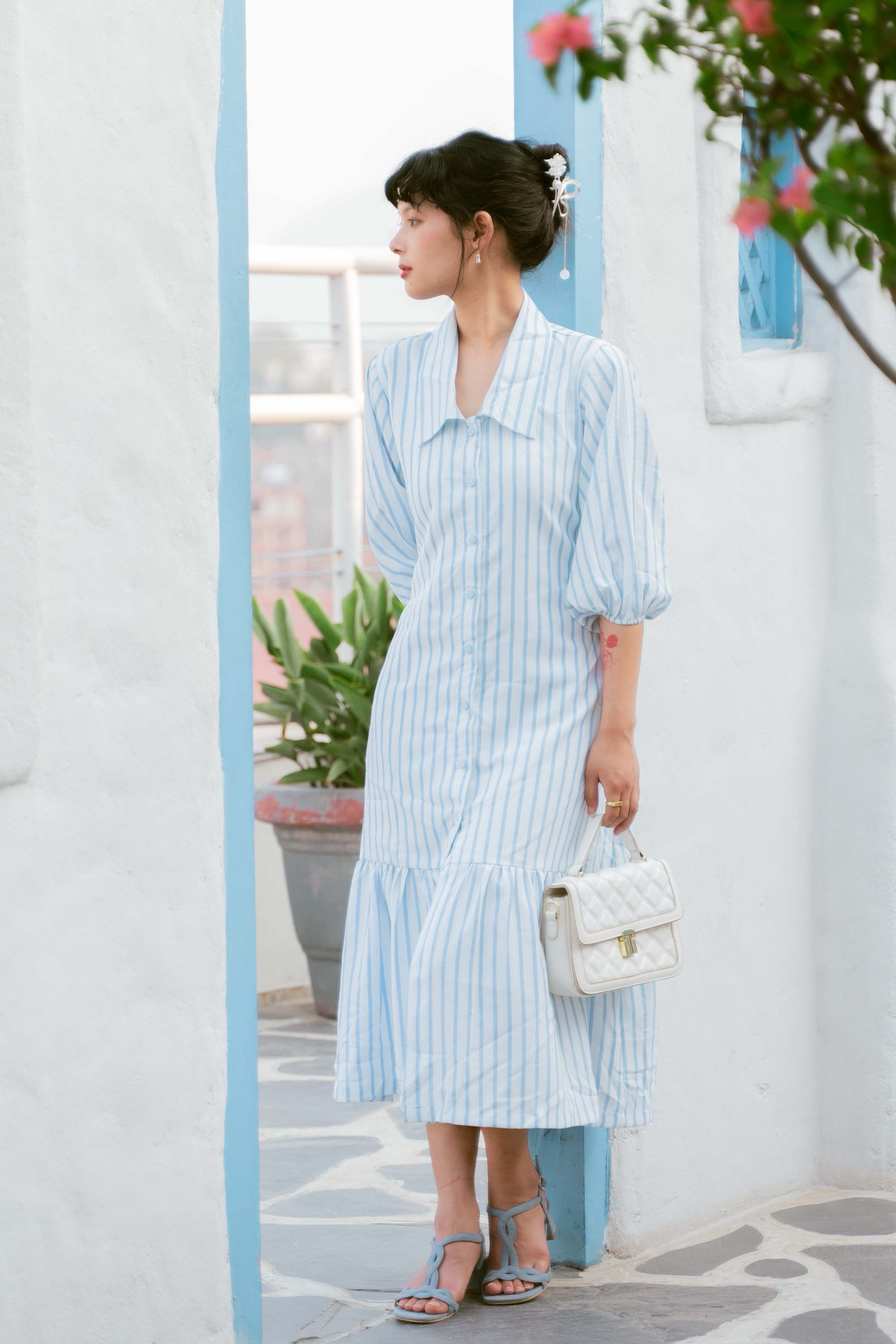 Eve Belted Striped Blue Sundress